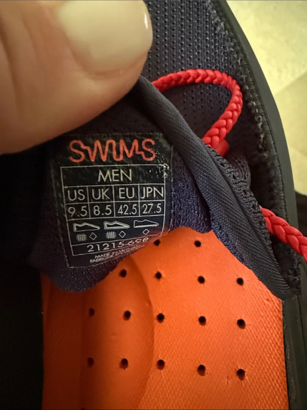 Men’s Swims Navy Mesh Boat Shoes with Red Laces and Orange Insoles
